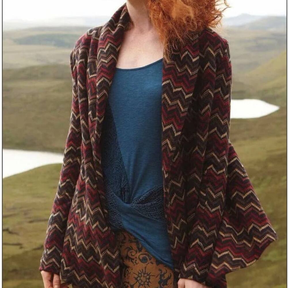 Otis &‎ Maclain Skara Cardigan Sweater Brown Womens S Open Front Rustic Chevron